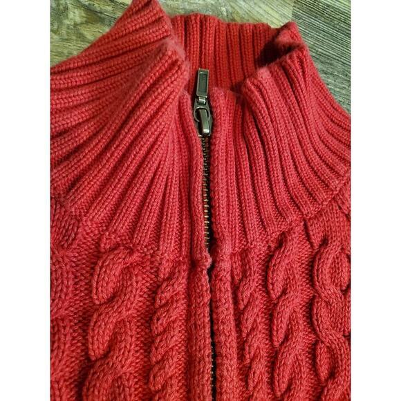 L.L. Bean Cotton Cableknit Full Zip‎ Cardigan Red size Medium - Picture 3 of 9